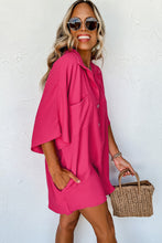 Load image into Gallery viewer, Bright Pink Half Button Collared Loose Romper