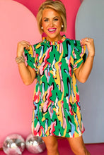 Load image into Gallery viewer, Abstract Print Frilled Neck Ruffled Sleeve Mini Dress