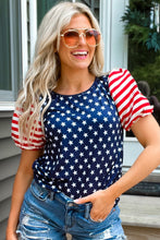 Load image into Gallery viewer, Navy Blue 4th Of July Stars Stripes Puff Sleeve T Shirt