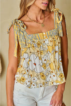 Load image into Gallery viewer, Yellow Floral Patchwork Tied Straps Buttoned Tank Top