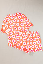 Load image into Gallery viewer, Orange Flower Print Short Sleeve Shirt Pajamas Set