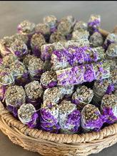 Load image into Gallery viewer, White Sage Smudge Stick with Purple Flowers