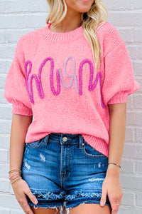 Mom Tinsel Front Short Sleeve Sweater