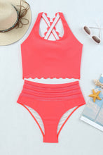 Load image into Gallery viewer, Pink Scalloped Criss Cross High Waist Bikini
