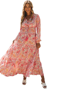 Orange Paisley Print  Maxi Dress