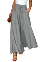 Load image into Gallery viewer, Gray Drawstring Smocked High Waist Wide Leg Pants
