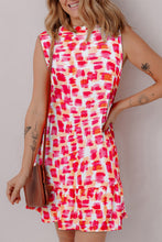 Load image into Gallery viewer, Pink Abstract Print Frilly Neck Sleeveless Mini Dress
