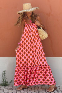 Red Geometric Print Maxi Dress