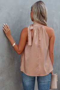 Rose Gold Tie Mock Neck Leopard Tank Top