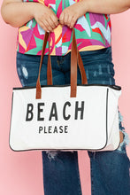 Load image into Gallery viewer, White BEACH PLEASE Print Large Canvas Tote Bag
