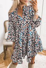 Load image into Gallery viewer, Teal Leopard Print Bubble Sleeve Shirt Dress
