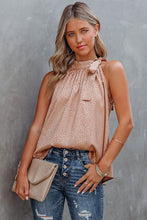 Load image into Gallery viewer, Rose Gold Tie Mock Neck Leopard Tank Top
