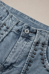 Dusk Blue Studded Acid Wash Jean Shorts