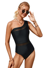 Load image into Gallery viewer, Black Mesh One Shoulder One Piece Swimsuit
