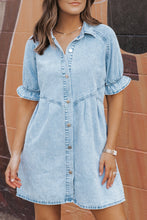 Load image into Gallery viewer, Mineral Wash Ruffled Denim Dress
