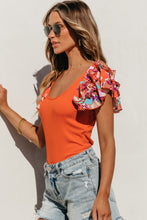 Load image into Gallery viewer, Orange Ribbed Knit Tiered Ruffled Sleeve Bodysuit
