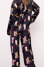Load image into Gallery viewer, Black Western Cowgirl Boots Printed Satin Long Pajama Set
