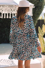 Load image into Gallery viewer, Teal Leopard Print Bubble Sleeve Shirt Dress
