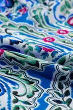 Load image into Gallery viewer, Sky Blue Bohemian Print Tie Neck Ruffle Hem Short Dress
