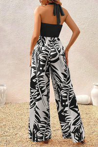 Tropical Print Wide Leg Jumpsuit