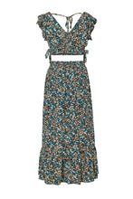 Load image into Gallery viewer, Green Floral Crop Top and Maxi Skirt Set
