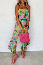 Load image into Gallery viewer, Green Mix Tropical Print Strapless Ruffled Jumpsuit
