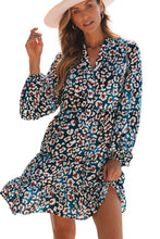 Load image into Gallery viewer, Teal Leopard Print Bubble Sleeve Shirt Dress
