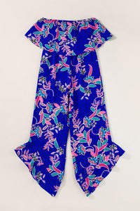 Tropical Strapless Ruffled Jumpsuit