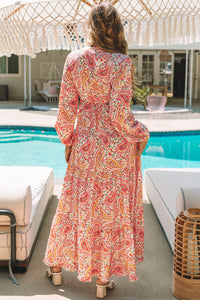 Orange Paisley Print  Maxi Dress