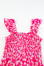 Load image into Gallery viewer, Pink Leopard Ruffle Straps Smocked High Waist Long Dress
