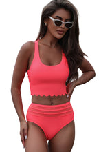 Load image into Gallery viewer, Pink Scalloped Criss Cross High Waist Bikini
