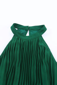 Green Open Back Pleated Jumpsuit