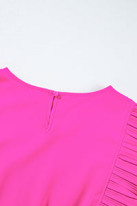 Bright Pink Solid Color Pleated Layered Flutter Mini Dress