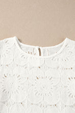 Load image into Gallery viewer, White Flower Eyelet Jacquard Keyhole Flounce Sleeve Top
