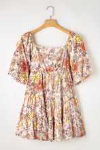 Load image into Gallery viewer, Khaki Floral Short Sleeve Square Neck Mini Dress
