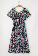 Load image into Gallery viewer, Sky Blue Floral Knotted Back Square Neck Maxi Dress
