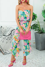 Load image into Gallery viewer, Green Mix Tropical Print Strapless Ruffled Jumpsuit
