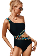 Load image into Gallery viewer, Black Cutout One Shoulder One Piece Swim Suit
