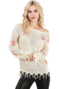 Raw Hem Star Sweater