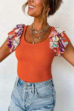 Load image into Gallery viewer, Orange Ribbed Knit Tiered Ruffled Sleeve Bodysuit
