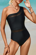 Load image into Gallery viewer, Black Mesh One Shoulder One Piece Swimsuit
