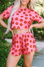 Load image into Gallery viewer, Rose Floral Print Crop Tee and Shorts Lounge Set
