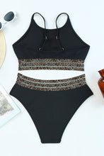 Load image into Gallery viewer, Black Rose Leopard Mesh Trim 2pcs Bikini Swimsuit
