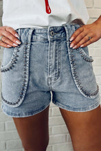 Load image into Gallery viewer, Dusk Blue Studded Acid Wash Jean Shorts
