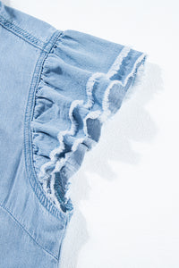 Ruffled Frayed Denim Top