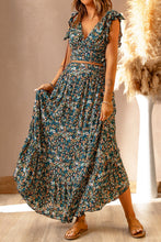 Load image into Gallery viewer, Green Floral Crop Top and Maxi Skirt Set
