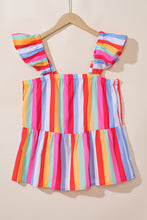 Load image into Gallery viewer, Red Stripe Ruffled Straps Babydoll Tank Top
