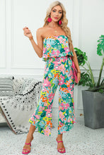 Load image into Gallery viewer, Green Mix Tropical Print Strapless Ruffled Jumpsuit
