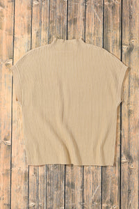 Tan Ribbed Knit Short Sleeve Sweater