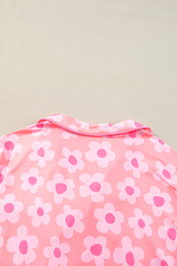 Pink Flower Print Pajamas Set